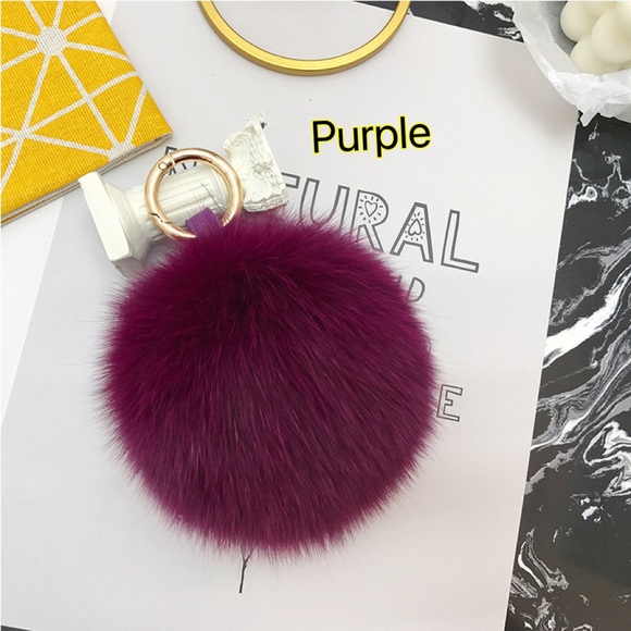Puff pompom ball keychain- KC001 Purple - Picture 1 of 3